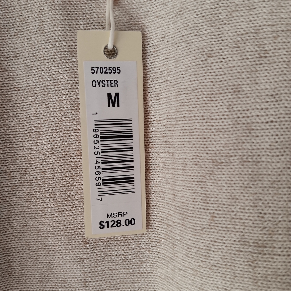 New Max Studio Linen Blend Short Dolman Sleeve Knit Top Oyster Beige Medium - Picture 8 of 9